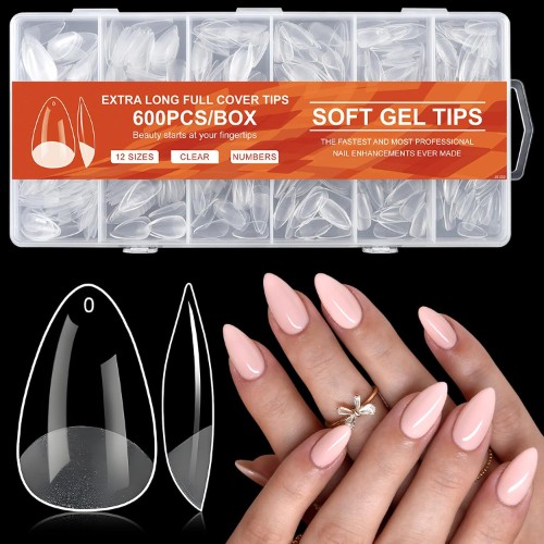  Short Almond - Full Cover Soft Gel Nails Tip, Press on Nail